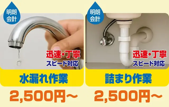 トイレ・キッチン・お風呂の修理金額例 2,500円から